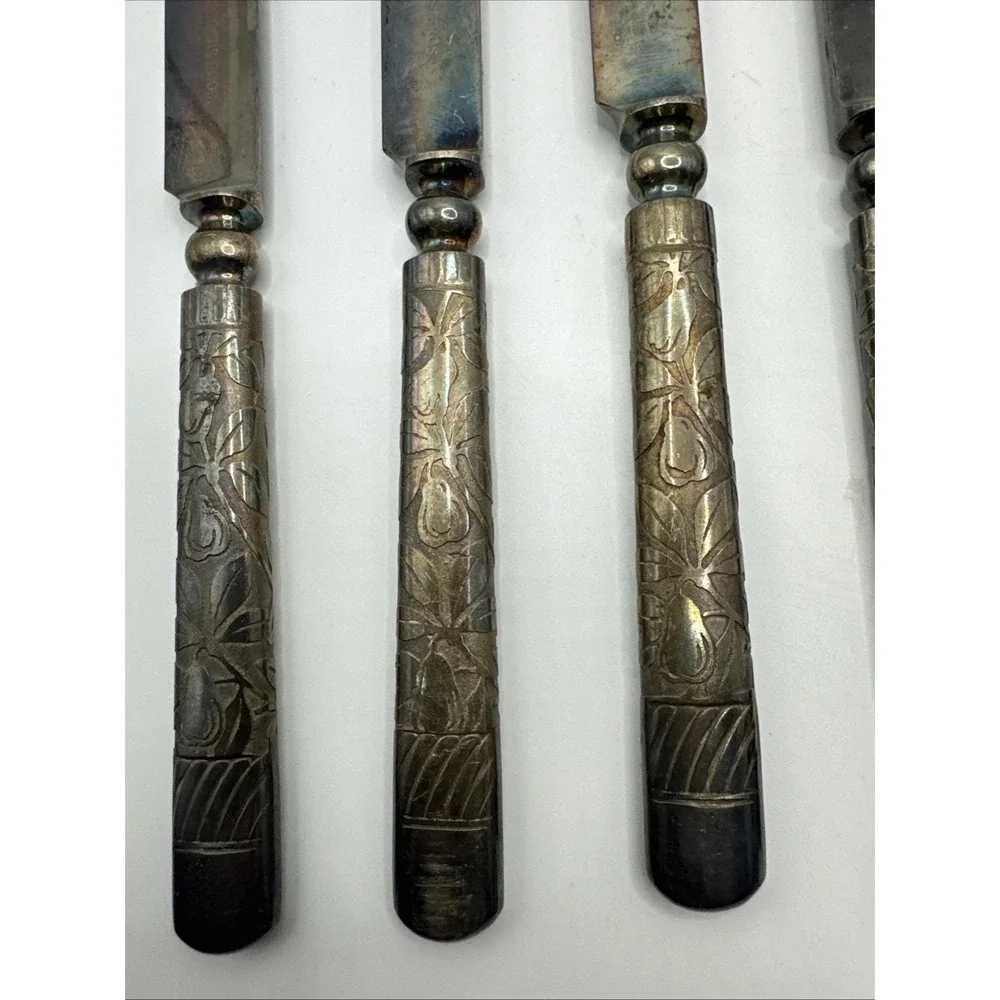 Set Of 9 1847 Rogers Bros Embossed Pear Leaf Pattern‎ Fruit Knives